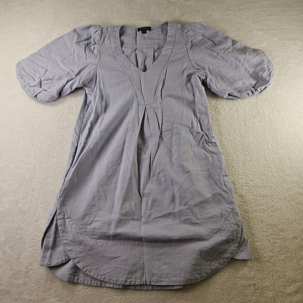 For Cynthia Womens XS Lavender Linen Blend Puff Sleeve V-Neck Tunic Blouse Top